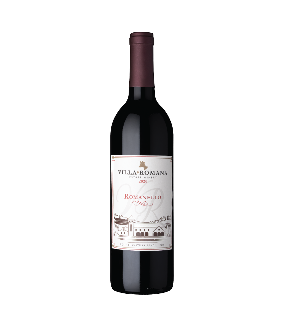 A bottle of 2020 Romanello Cabernet Sauvignon wine from Villa Romana Estate Winery
